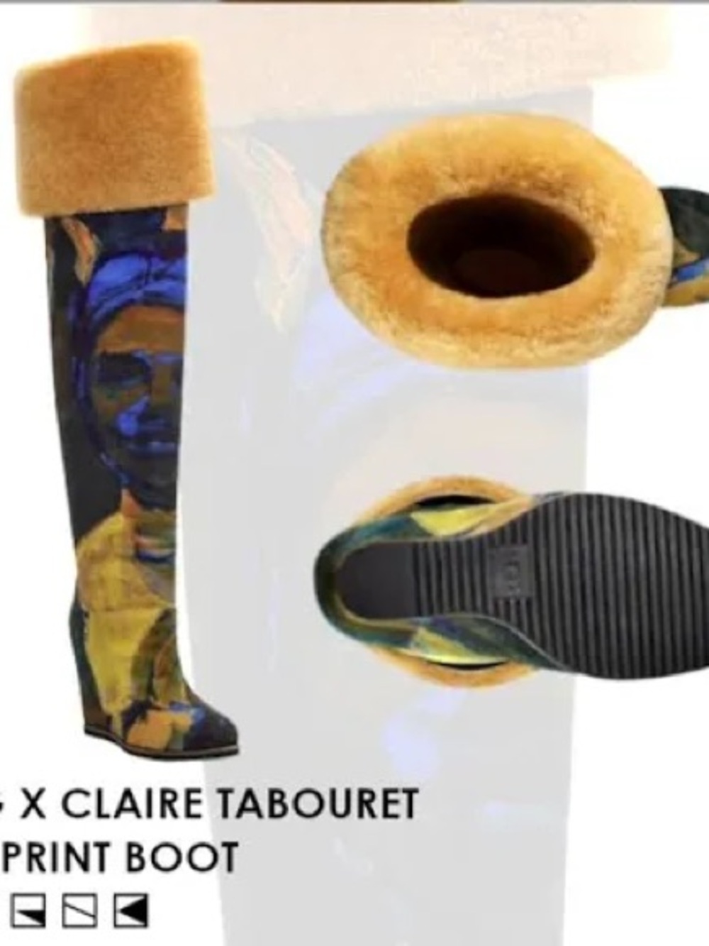 UGG Claire Tabouret Over-the-Knee Patterned Wedge Boots with Tan Faux-Fur Cuff